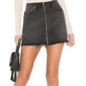 We the free denim mini skirt‎ zip down raw hem grunge moto boho chic urban 27
